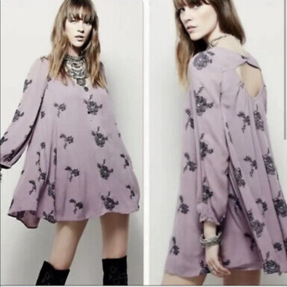 Free People Boho Long Sleeve Purple Tunic Dress Size XS